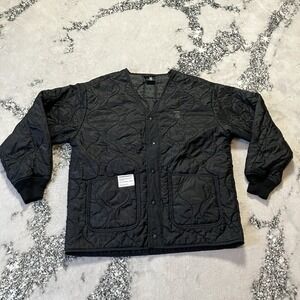 FINGERCROXX Jacket Mens Size Large Black Quilted Military Style Logo Ribbed Cuff